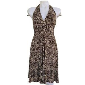 Forever 21 Halter Brown tan Floral V Neck Stretch USA Dress Size M